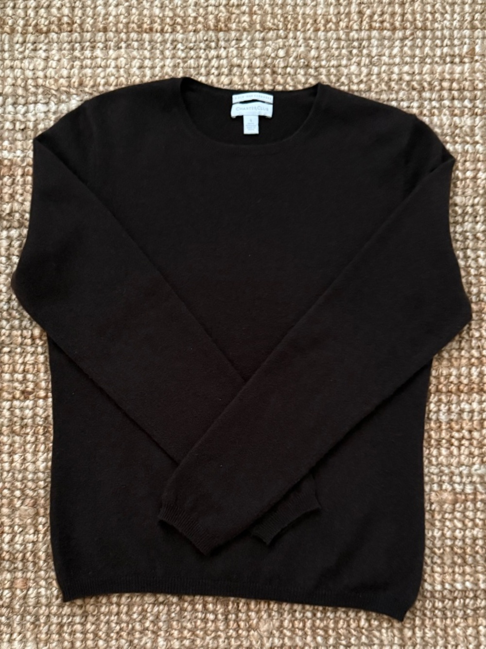 Charter Club 100% Cashmere Crewneck Sweater, Chocolate Brown, Size Small